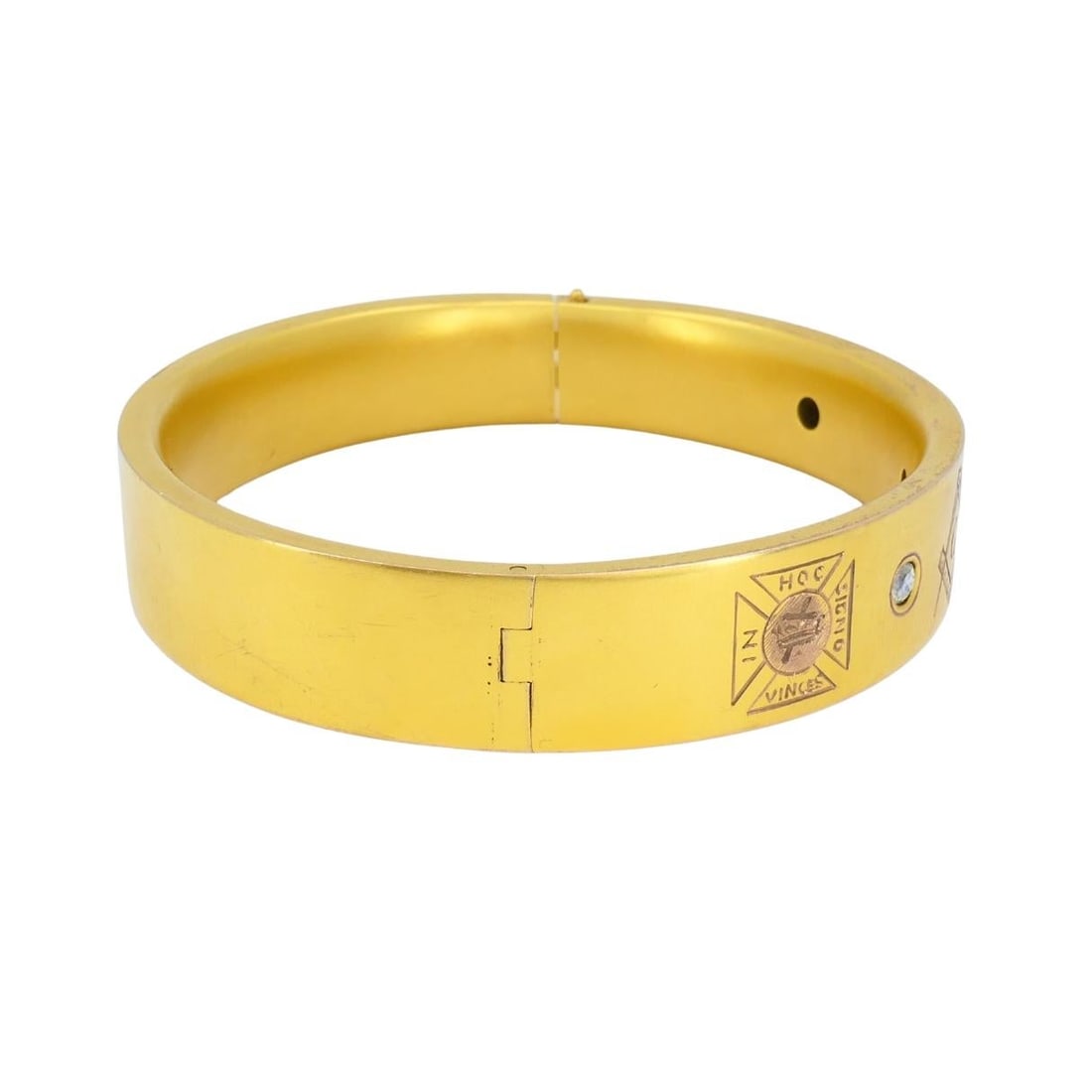 Vintage 10k Gold Masonic Diamond Bracelet Freemason Hinged Bangle - 5