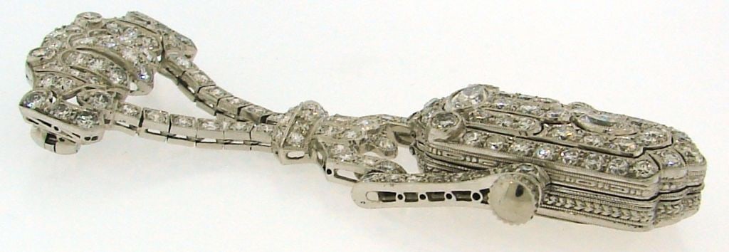 Art Deco Diamond & Platinum Lapel Watch with Glycine Movement - 2