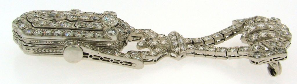 Art Deco Diamond & Platinum Lapel Watch with Glycine Movement - 3