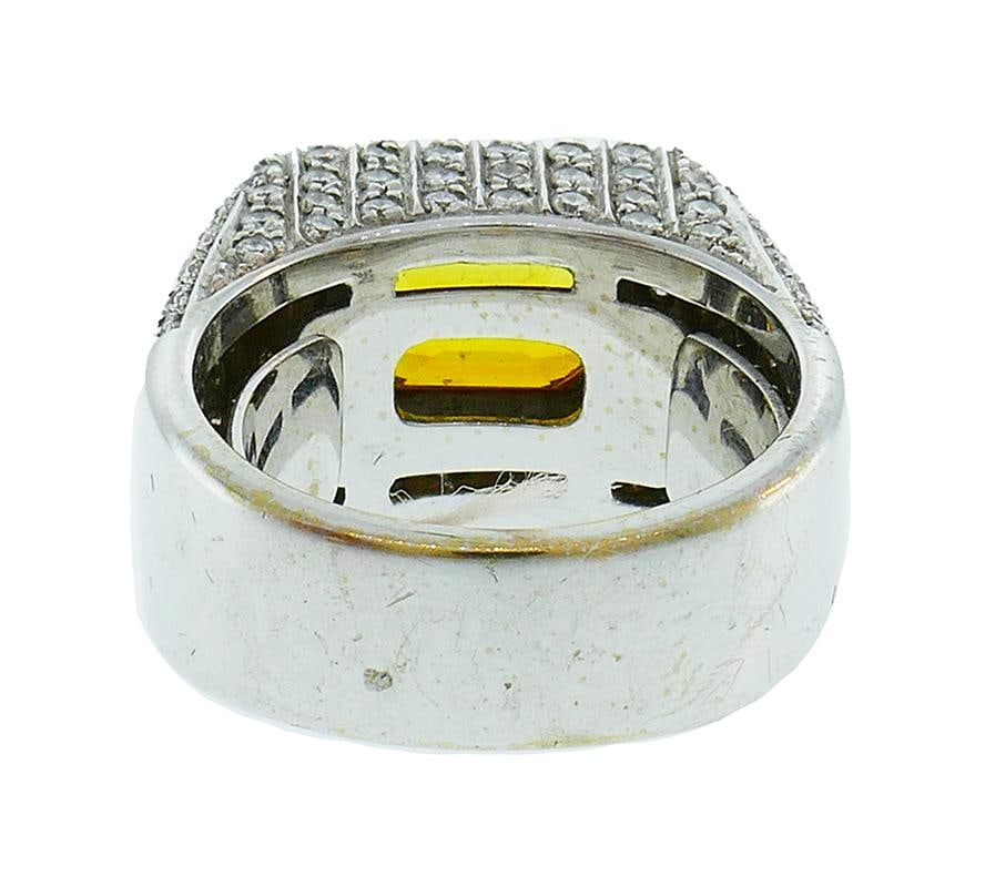 Vintage Yellow Sapphire Diamond 18k White Gold Ring Italy - 4