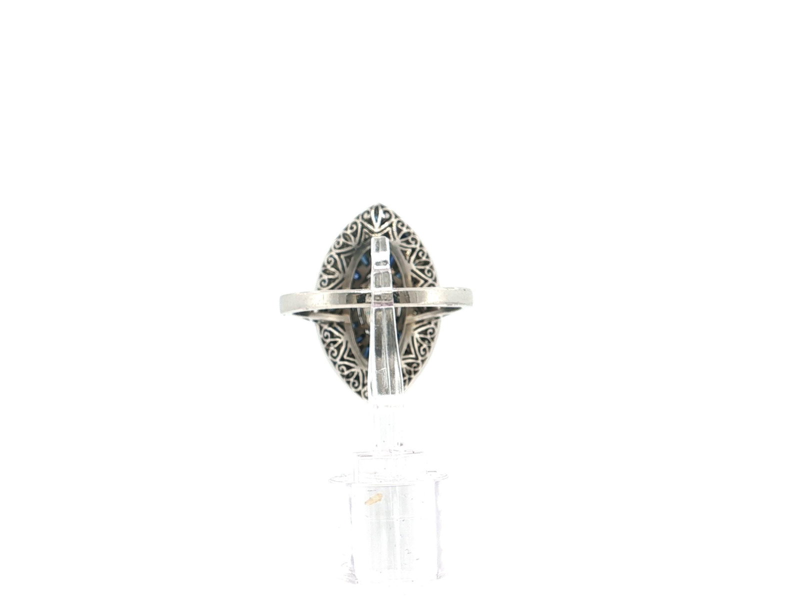 Vintage-Inspired Marquise Blue Sapphire Filigree Cocktail Ring in Platinum - 2