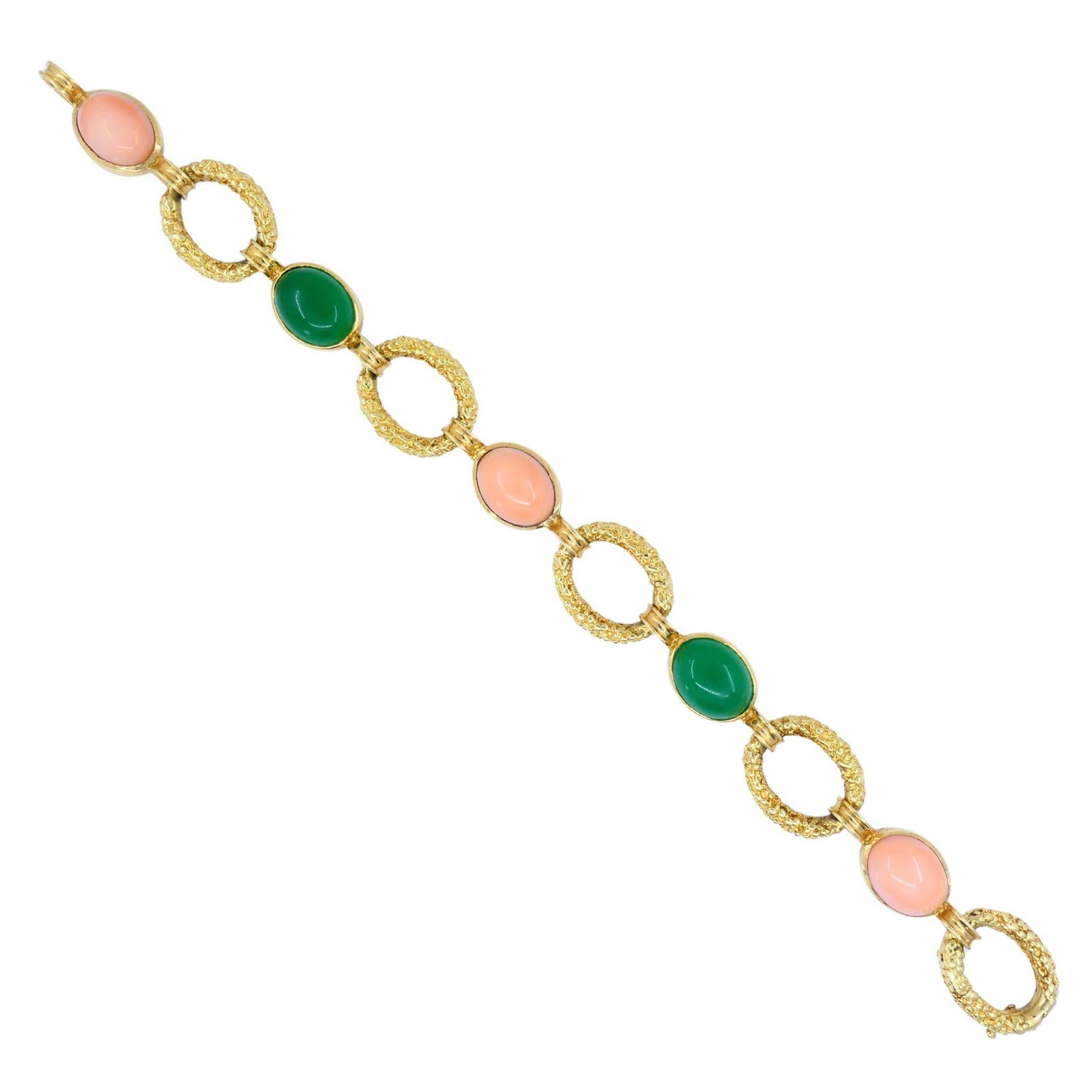 Vintage Van Cleef & Arpels 18k Gold Coral Chrysophrase Link Bracelet - 3