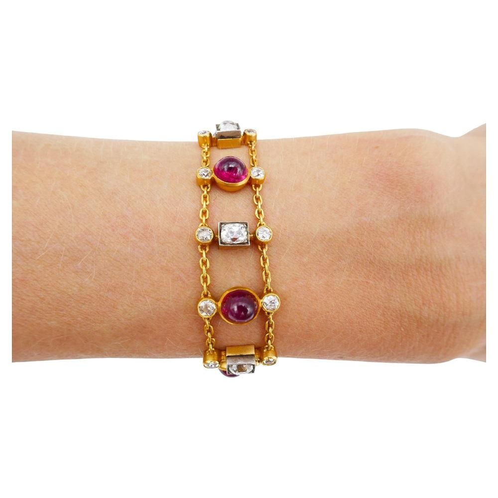 Antique Ruby Diamond Gold Chain Bracelet - 2
