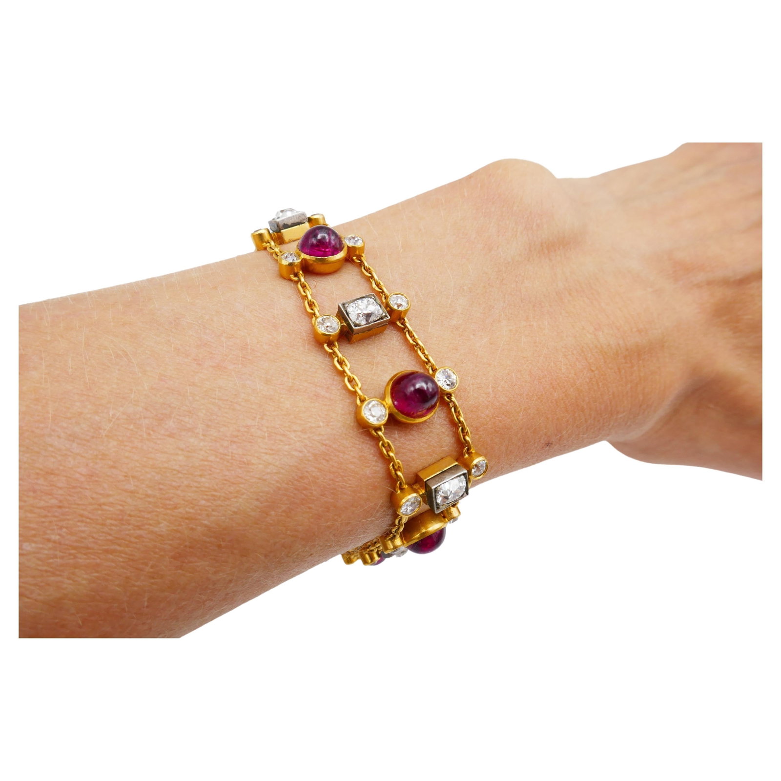 Antique Ruby Diamond Gold Chain Bracelet - 3