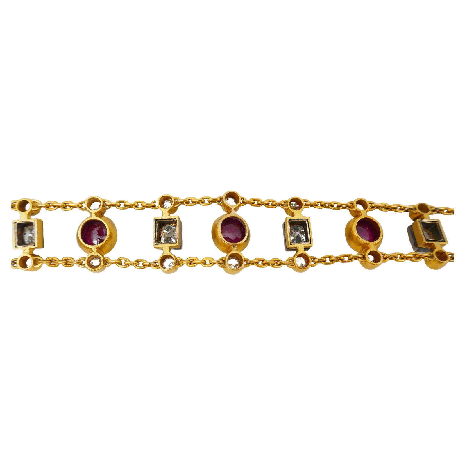 Antique Ruby Diamond Gold Chain Bracelet - 5
