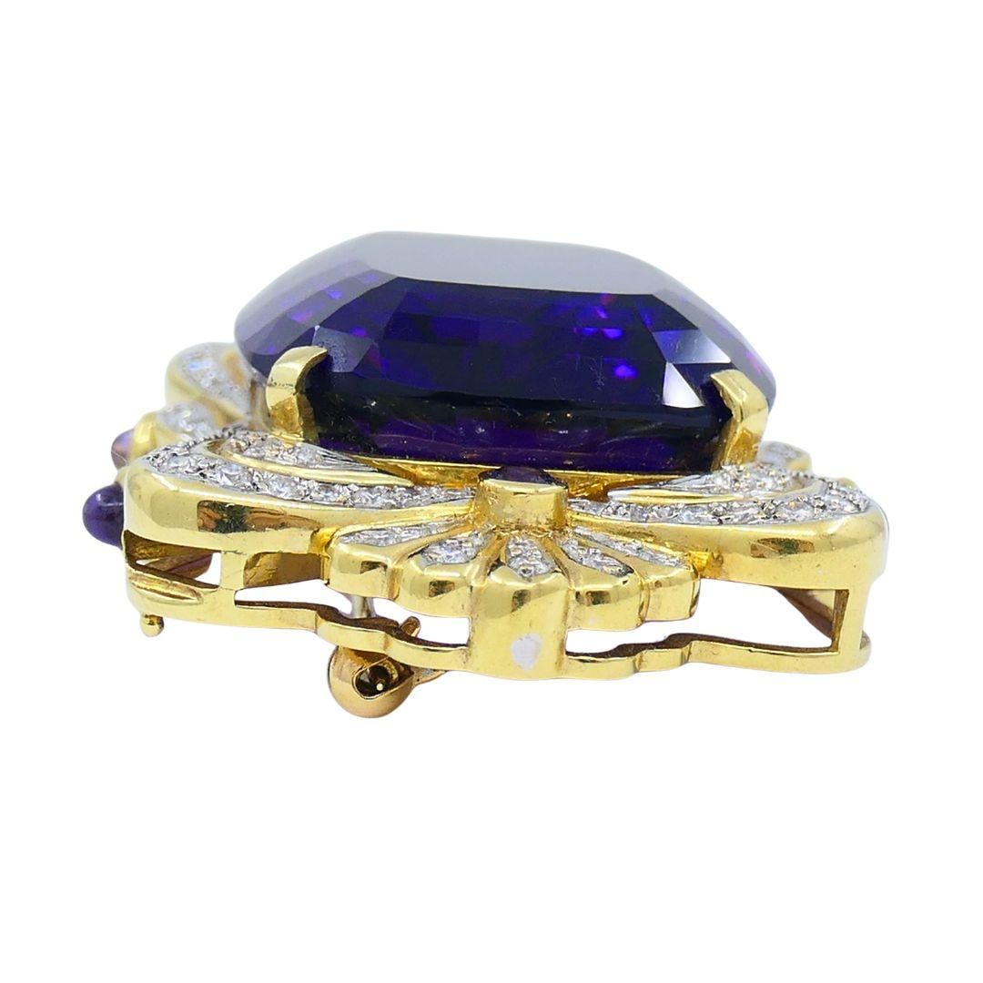 Vintage 18k Two-tone Gold Siberian Amethyst Diamond Pin Brooch - 4