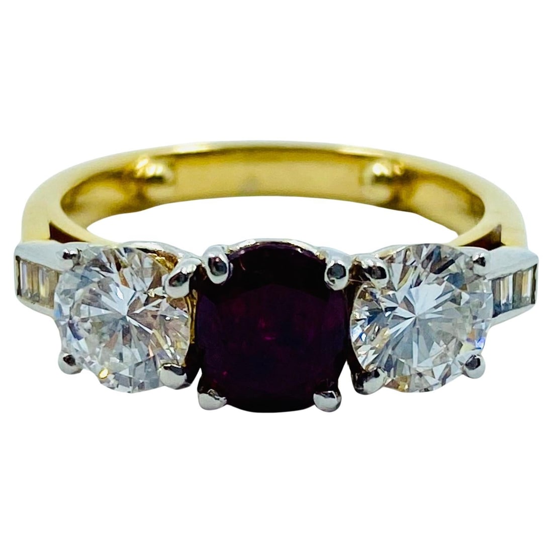 Vintage Three Stone Ring Gold Ruby and Diamond Engagement - 4