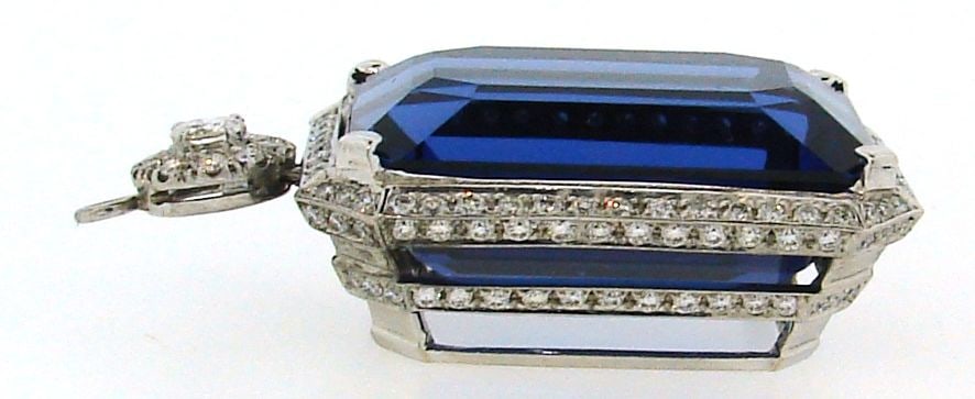 61.41 Carat Tanzanite Diamond White Gold Pendant - 3
