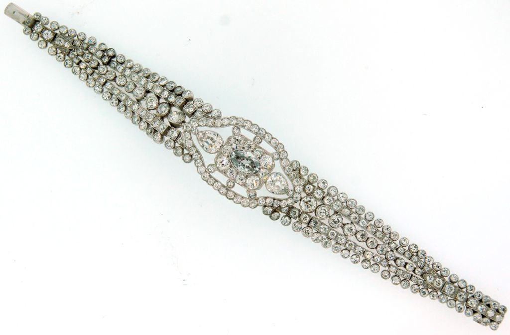 Art Deco Diamond Bracelet with Light Fancy Blue Marquise Diamond - 3