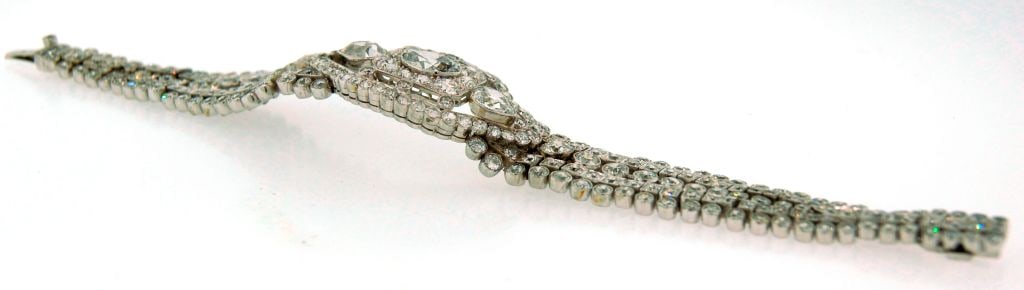 Art Deco Diamond Bracelet with Light Fancy Blue Marquise Diamond - 4