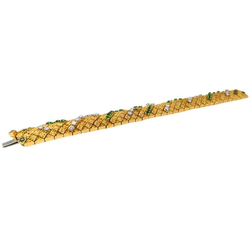 French 18k Gold Platinum Emerald Diamond Bracelet Vintage Jewelry - 5
