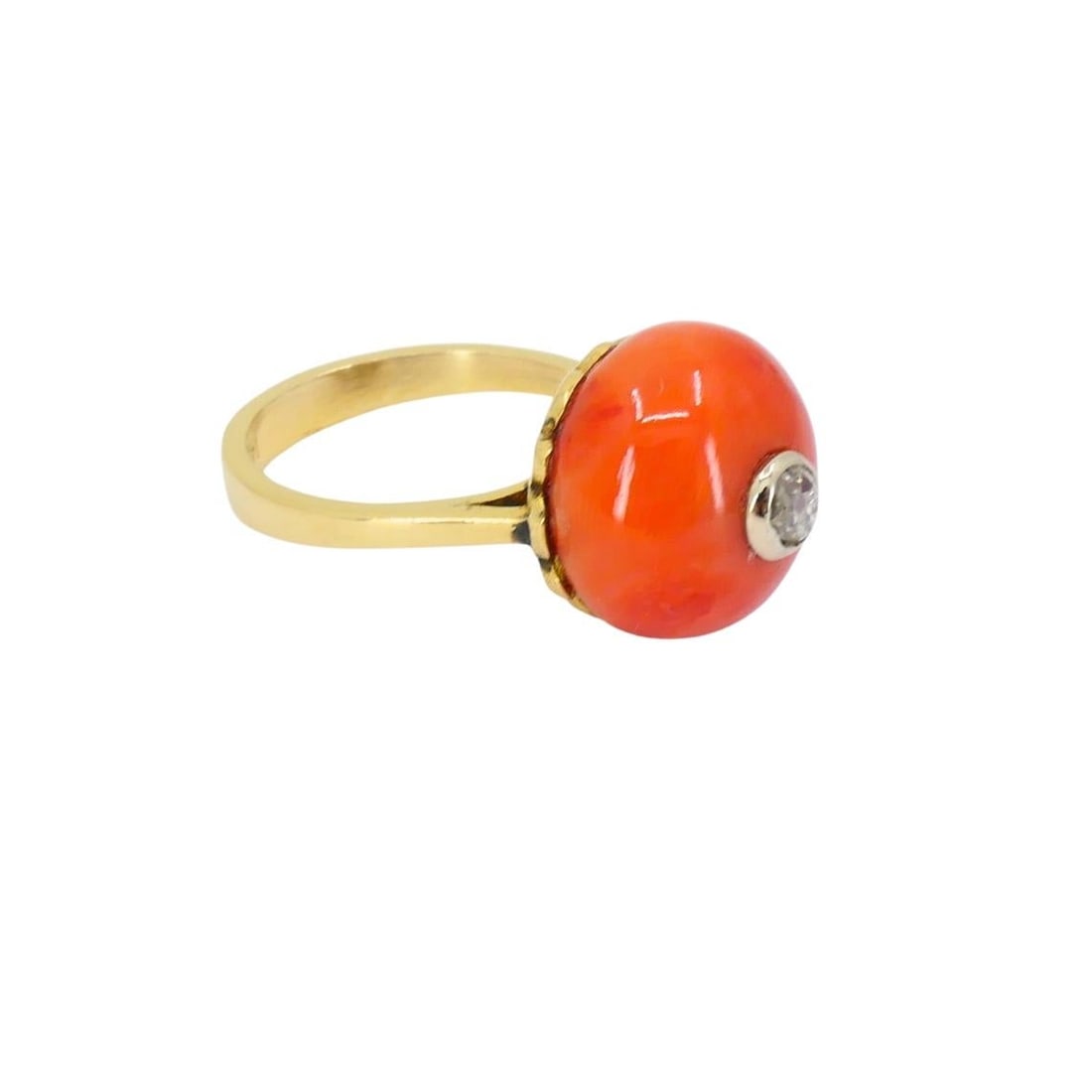 Vintage 14k Gold Coral Ring Diamond Accent - 2