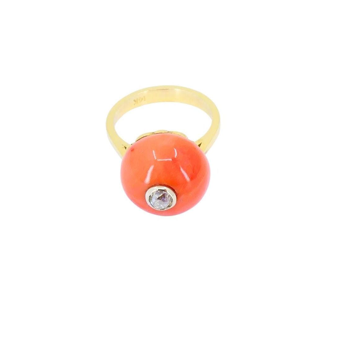 Vintage 14k Gold Coral Ring Diamond Accent - 3