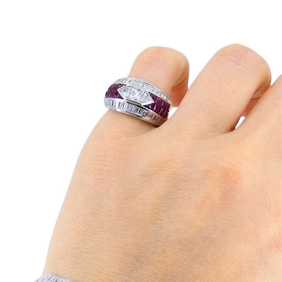 1960s Ruby Diamond Platinum Dome Ring 6.5 - 2