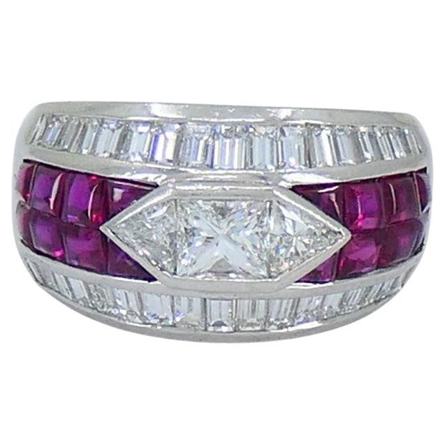 1960s Ruby Diamond Platinum Dome Ring 6.5 - 5