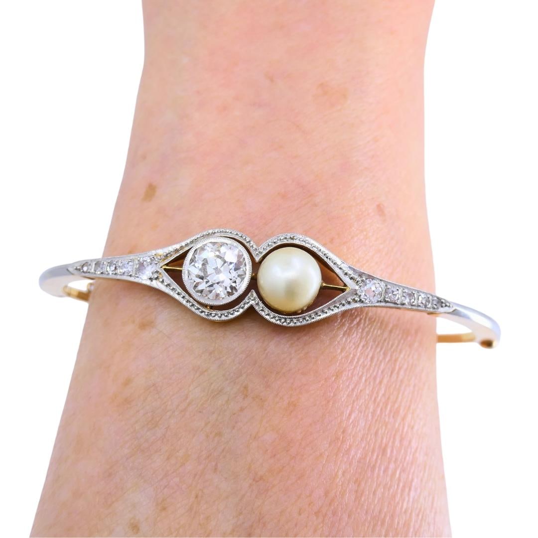 Edwardian Diamond Bracelet Pearl Gold Platinum Filigree Pattern - 3