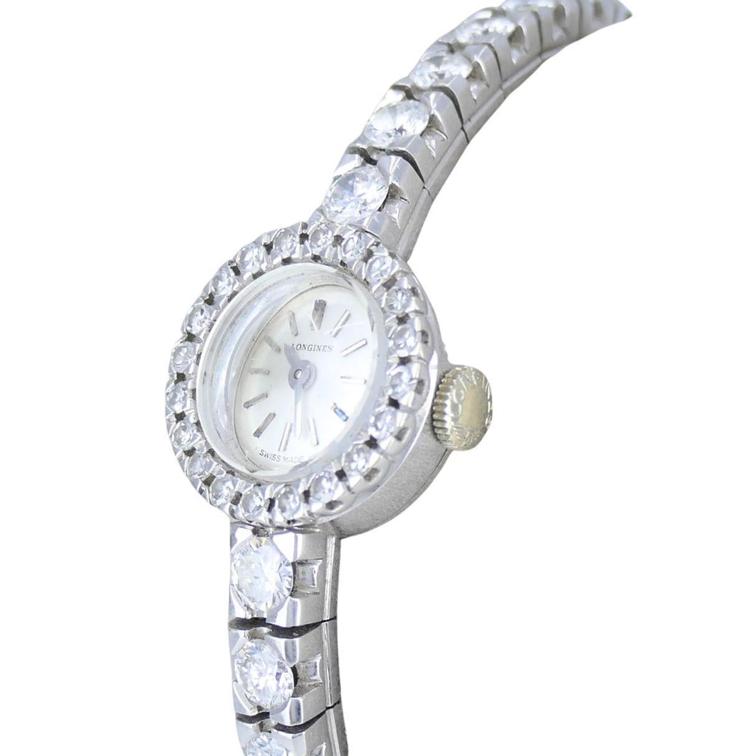 Vintage Longines Swiss 18k White Gold Diamond Lady's Wrist Watch - 2