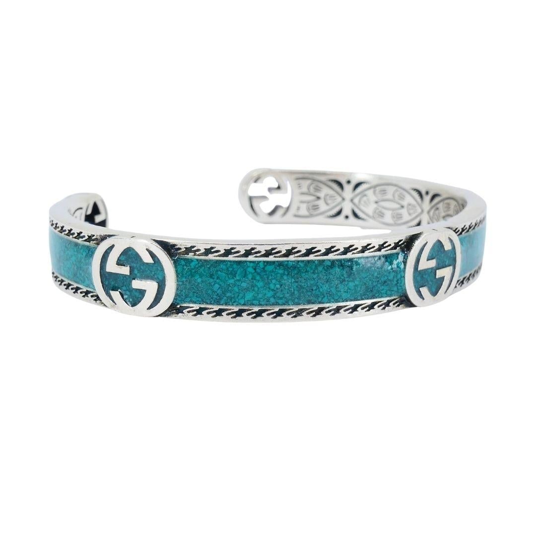 Gucci Sterling Silver Enamel Interlocking G Cuff Bracelet - 4