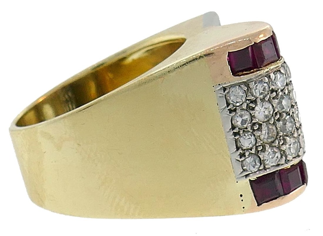 Jubilee Cut Diamond Ruby Gold Retro Ring - 4