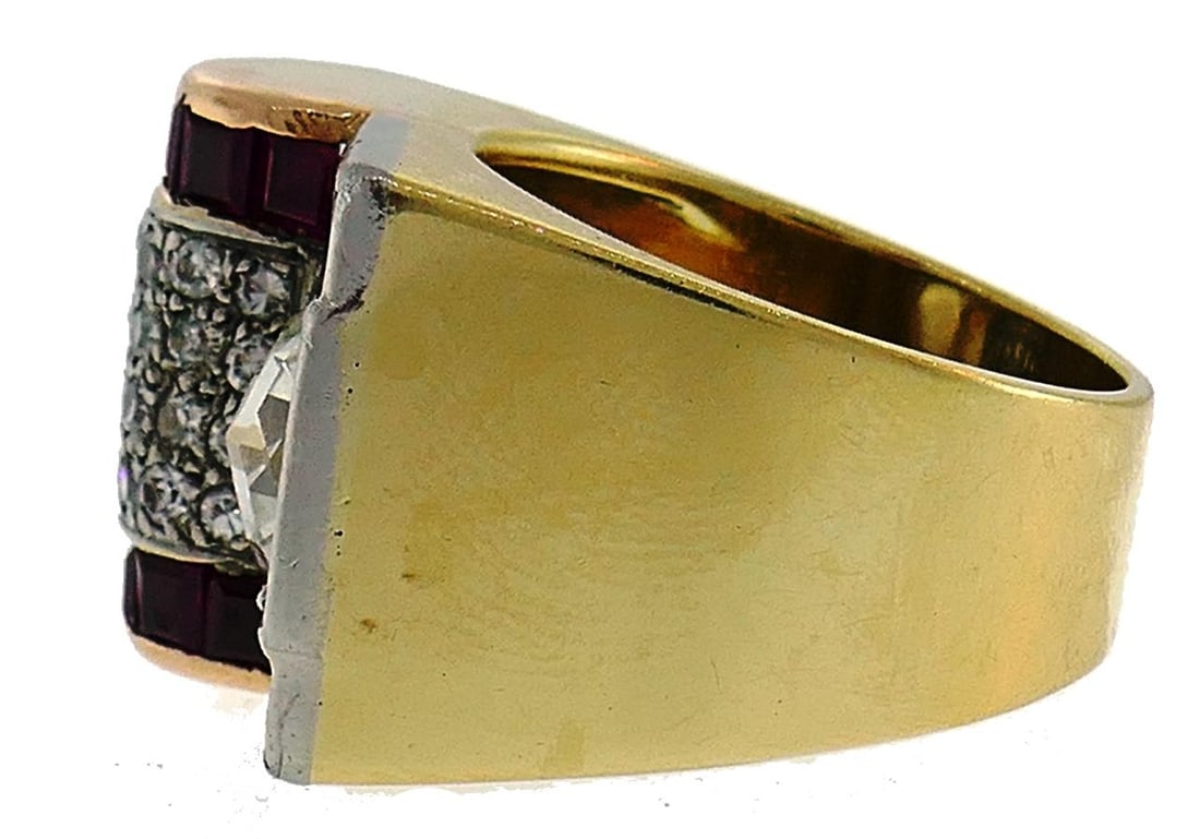 Jubilee Cut Diamond Ruby Gold Retro Ring - 5
