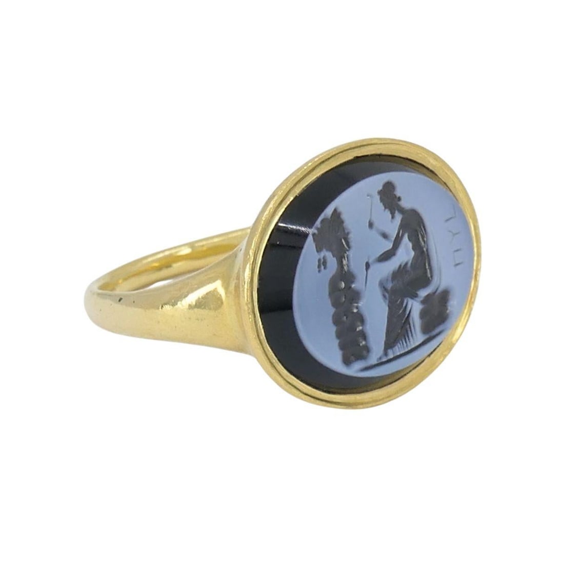 Vintage 18k Gold Hardstone Intaglio Signet Ring - 3