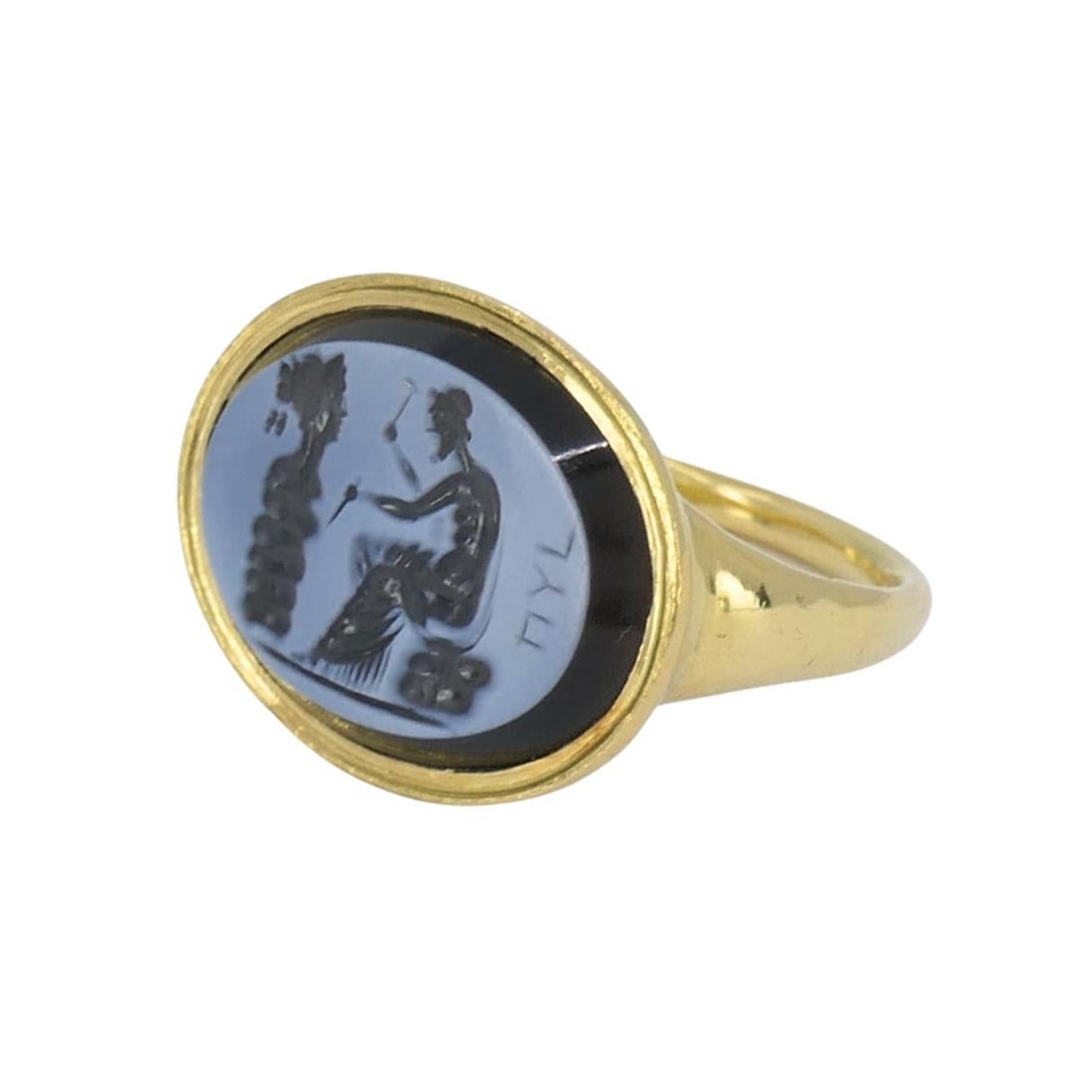 Vintage 18k Gold Hardstone Intaglio Signet Ring - 4