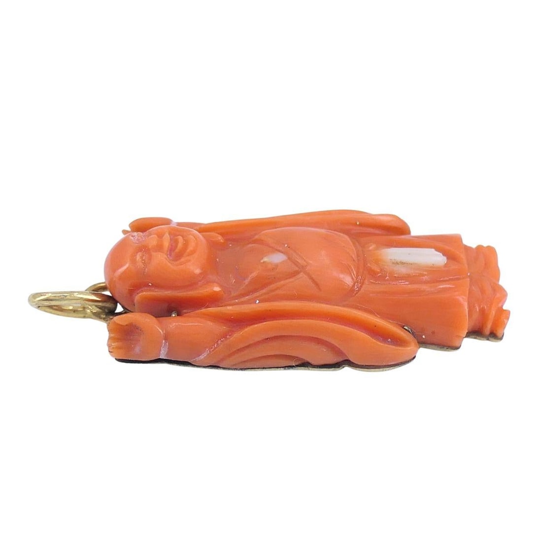 Vintage Coral Buddha Charm Pendant 10k Gold, Mid-20th Century, 4.2g - 4