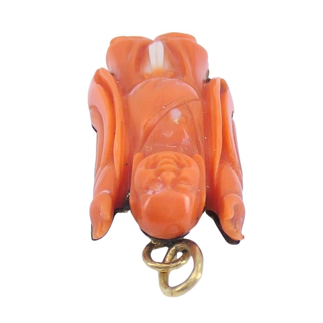 Vintage Coral Buddha Charm Pendant 10k Gold, Mid-20th Century, 4.2g - 5