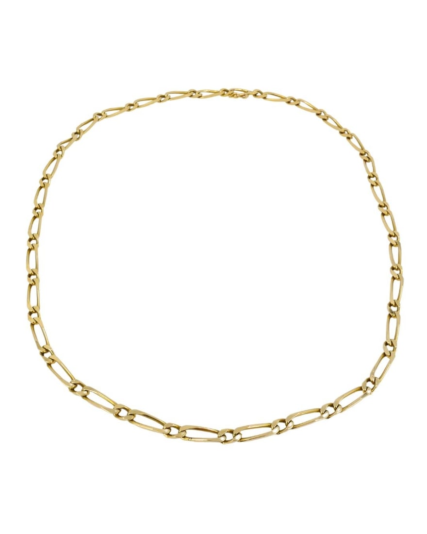 Vintage Chain Necklace French 18k Gold Figaro Link - 2