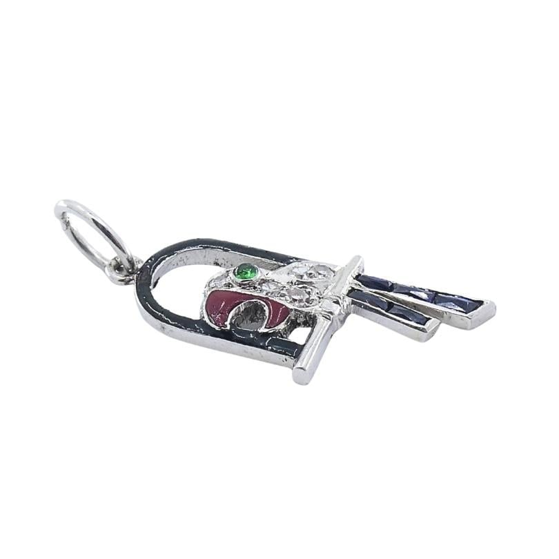 Antique Platinum Parrot Charm Gemstone Diamond Accents - 4
