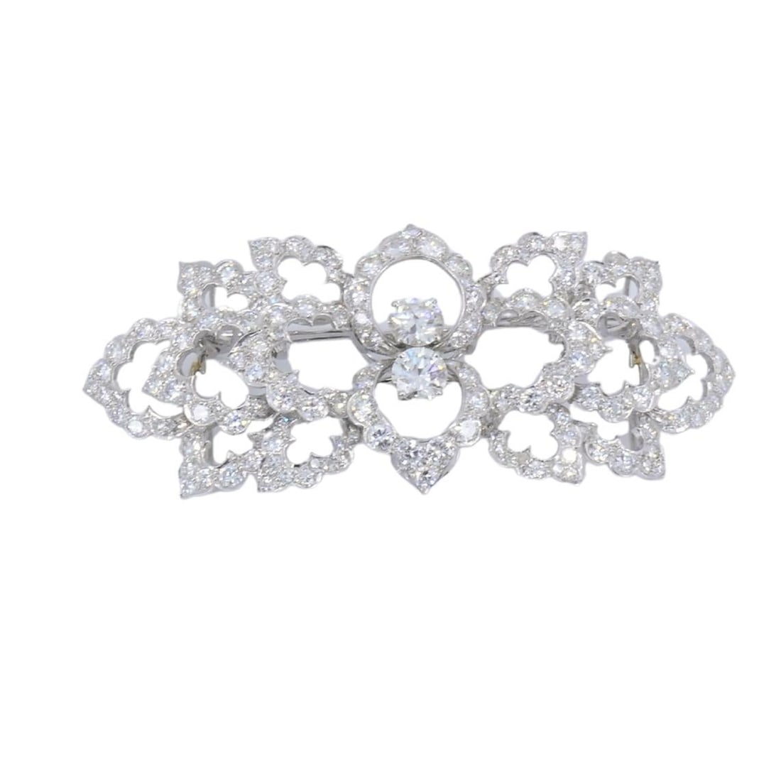 David Webb Diamond Platinum Brooch Floral Design - 2