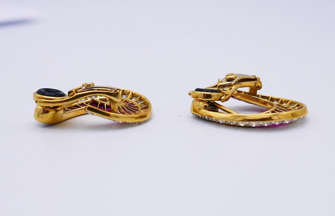 Vintage Ruby Diamond 18k Yellow Gold Earrings - 5