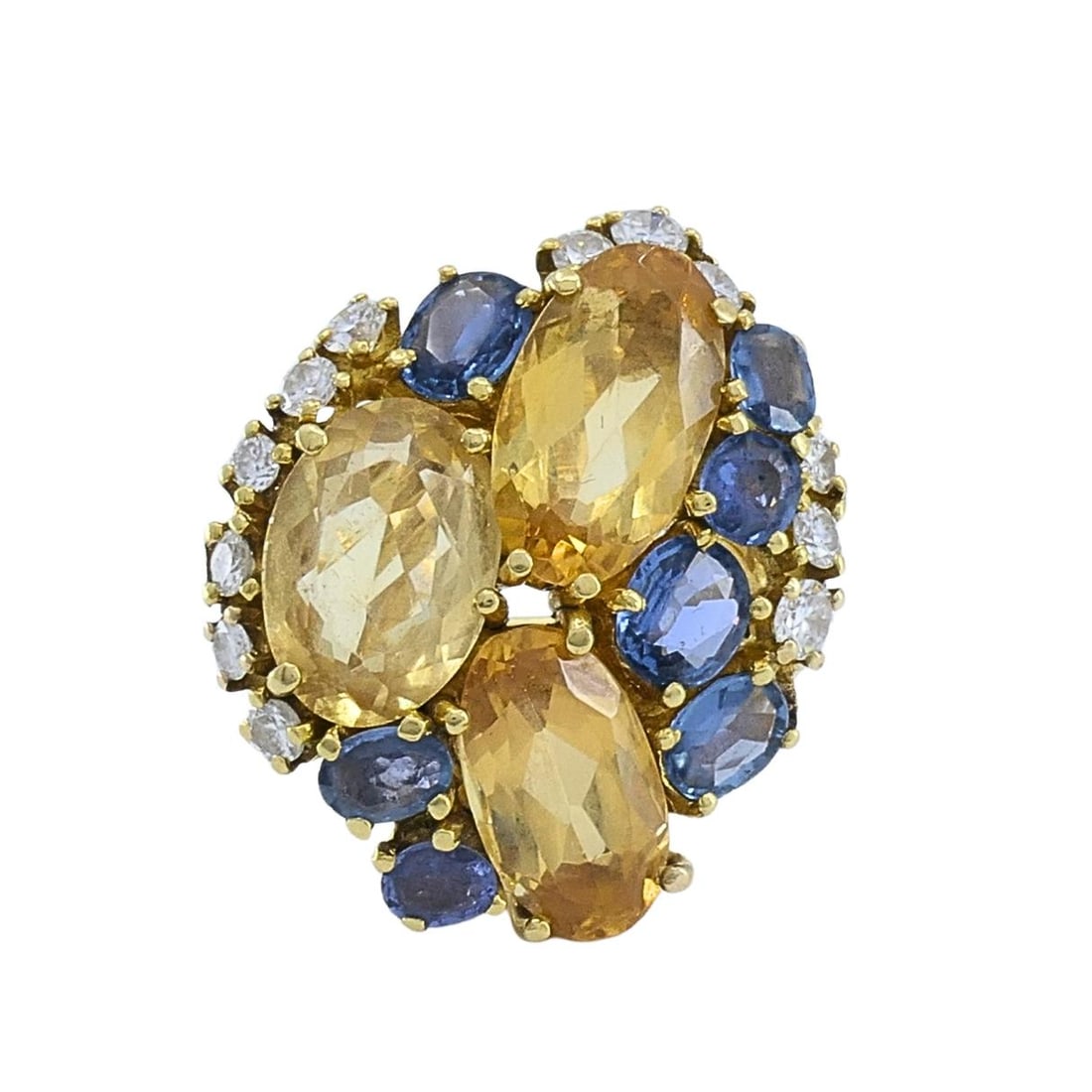 Vintage 14k Gold Imperial Topaz Blue Sapphire Diamond Cluster Cocktail Ring - 4