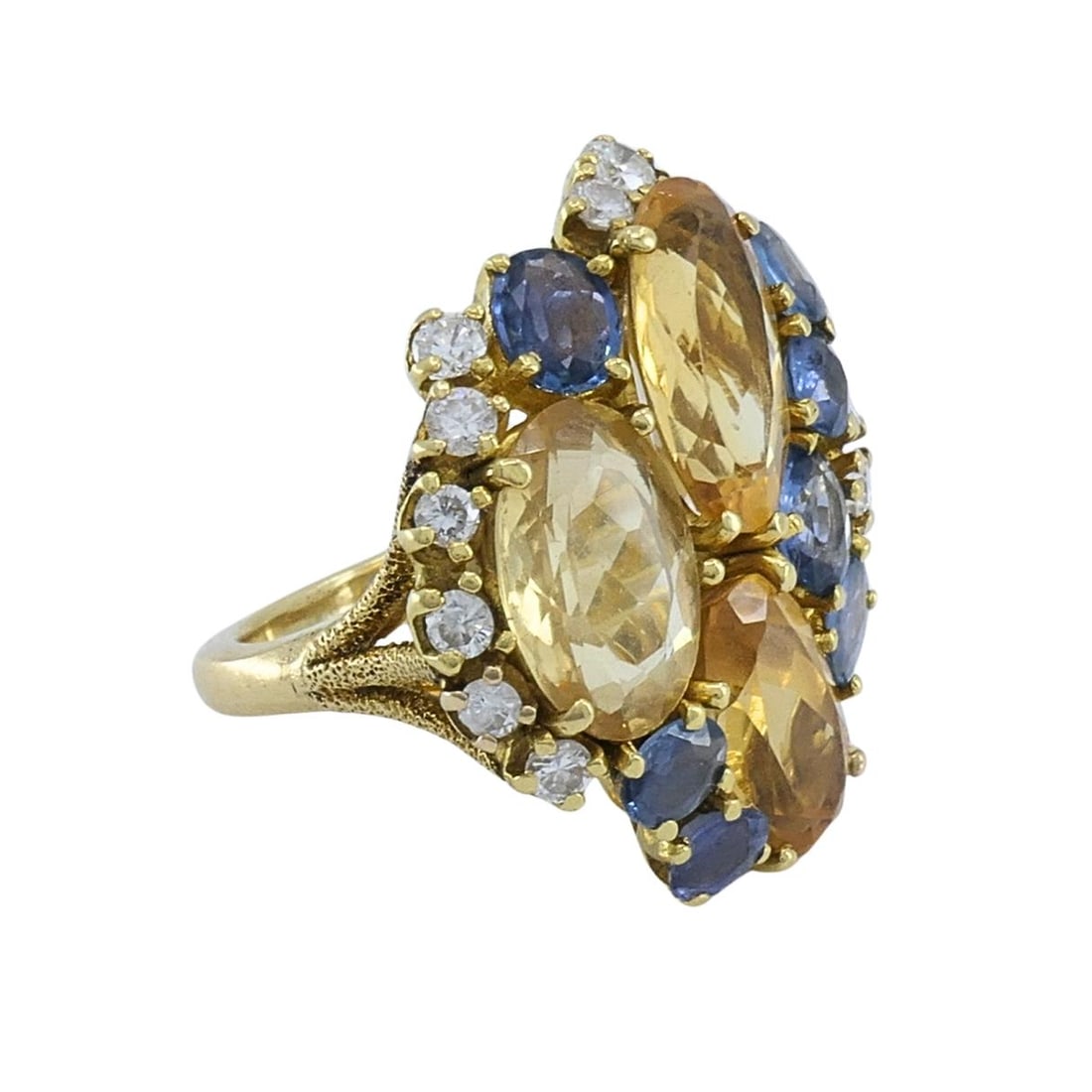 Vintage 14k Gold Imperial Topaz Blue Sapphire Diamond Cluster Cocktail Ring - 5