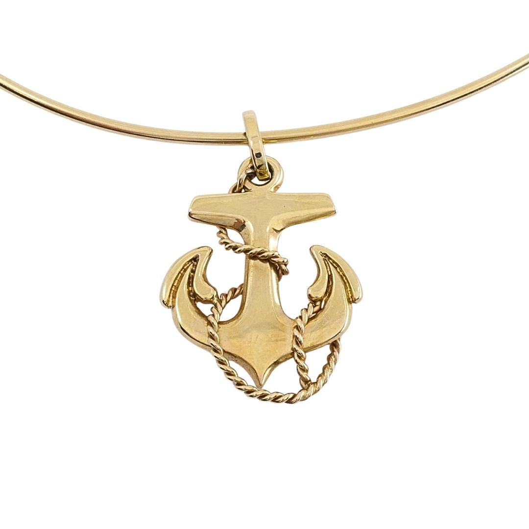14k Gold Anchor Pendant 14k Wire Choker Necklace - 3