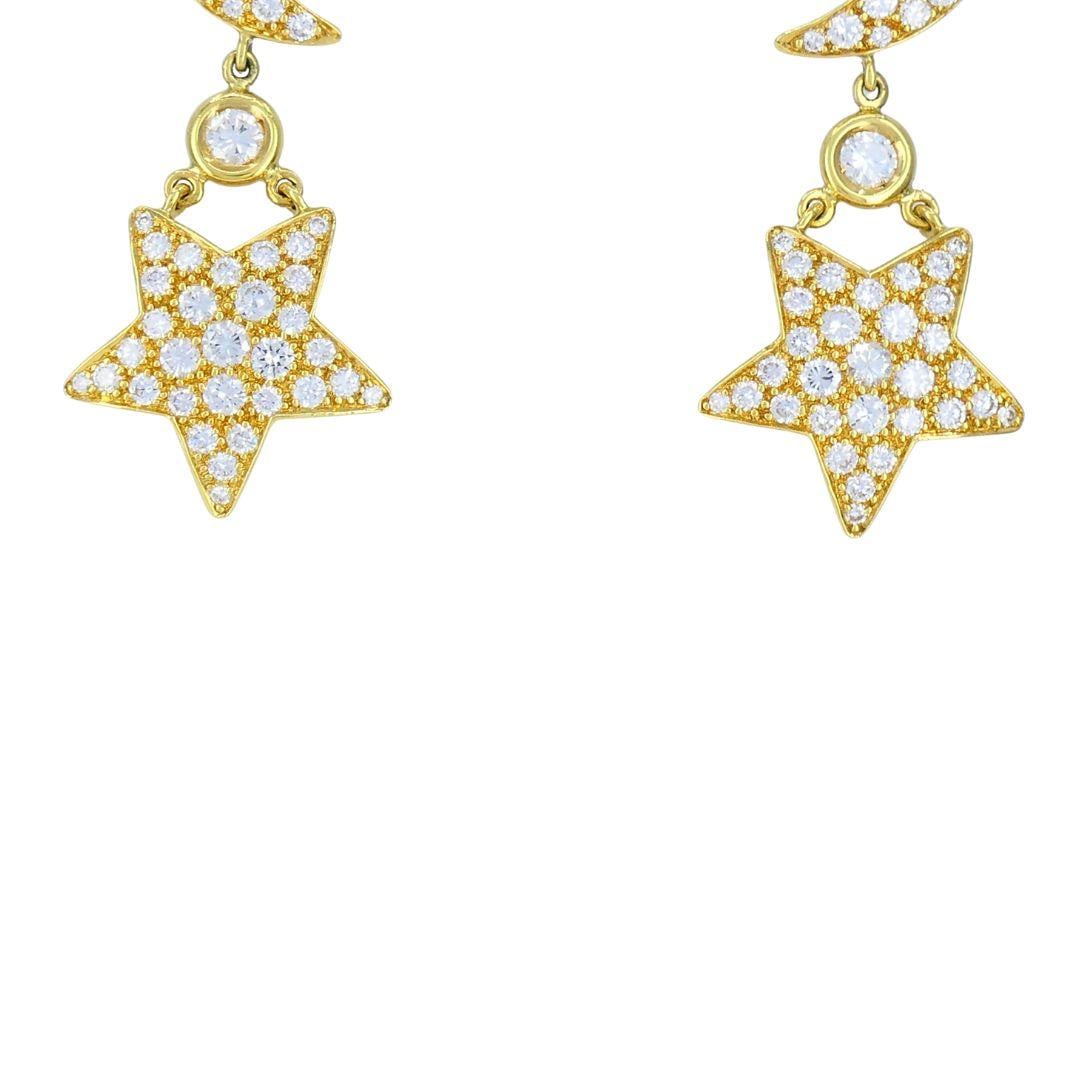 Mouawad 18k Gold Diamond Moon Star Celestial Drop Earrings - 3