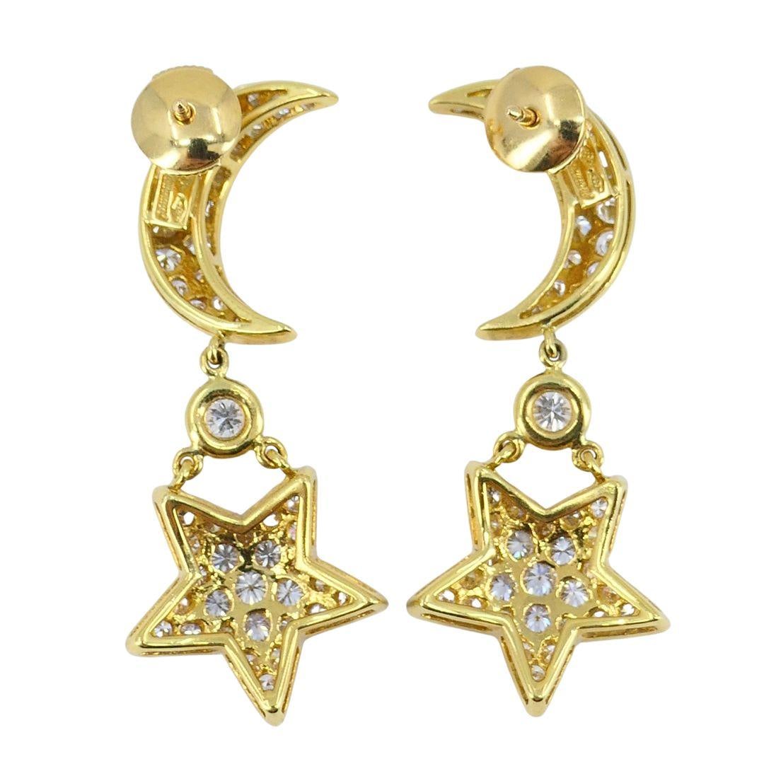 Mouawad 18k Gold Diamond Moon Star Celestial Drop Earrings - 5