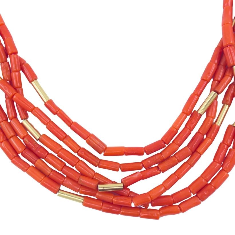 Van Cleef and Arpels Necklace Multi-Strand 14k Gold Coral Beads - 5