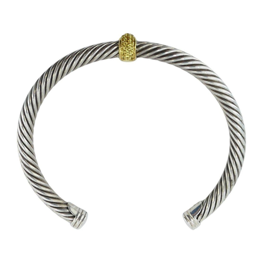 David Yurman 18k Gold Sterling Silver Sapphire Station Cable Cuff Bracelet - 2
