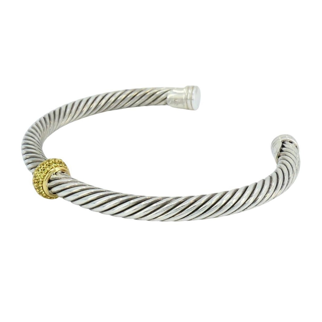 David Yurman 18k Gold Sterling Silver Sapphire Station Cable Cuff Bracelet - 3