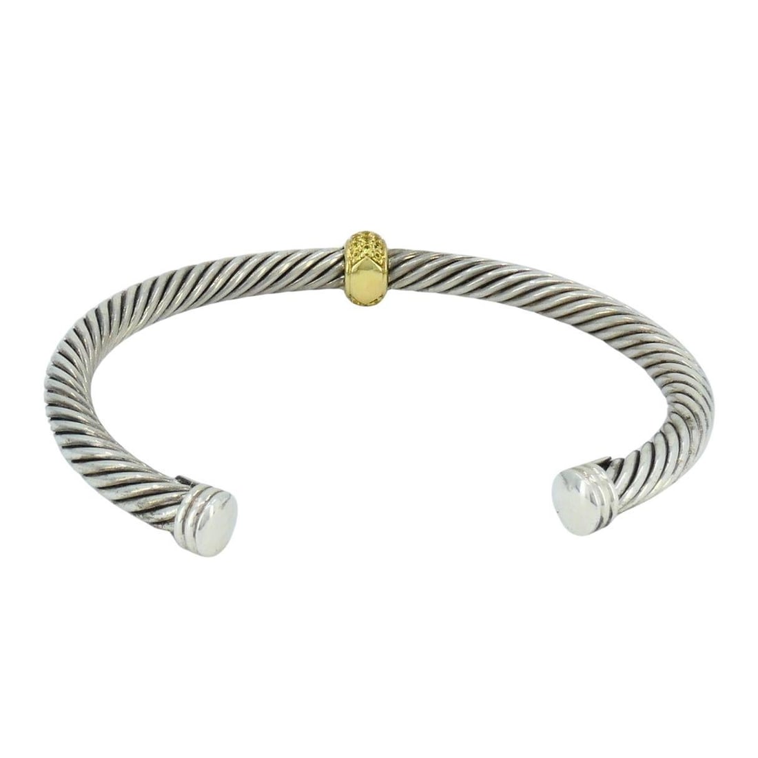 David Yurman 18k Gold Sterling Silver Sapphire Station Cable Cuff Bracelet - 5