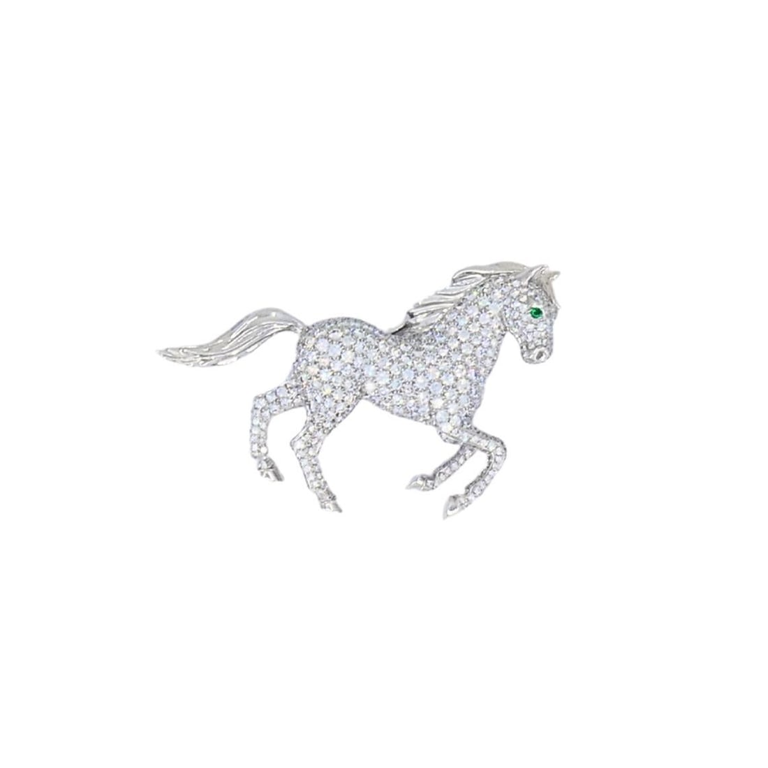 Vintage Cartier 18k Gold Diamond and Emerald Horse Brooch - 2