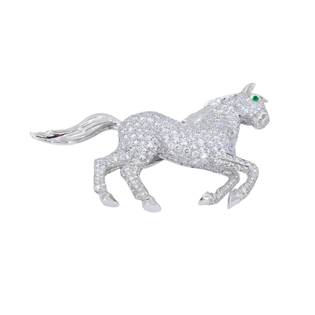 Vintage Cartier 18k Gold Diamond and Emerald Horse Brooch - 3