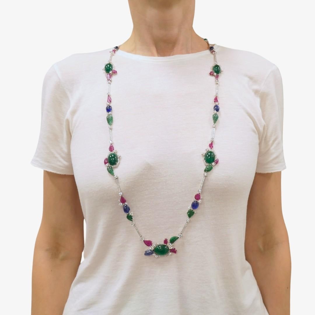 Sabbadini Tutti-Frutti Necklace 18k White Gold Carved Gemstones - 2