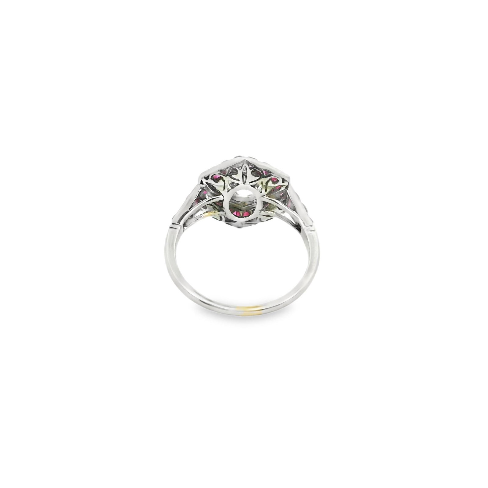 Platinum Old European Cut Diamond and Natural Ruby Ring - 4