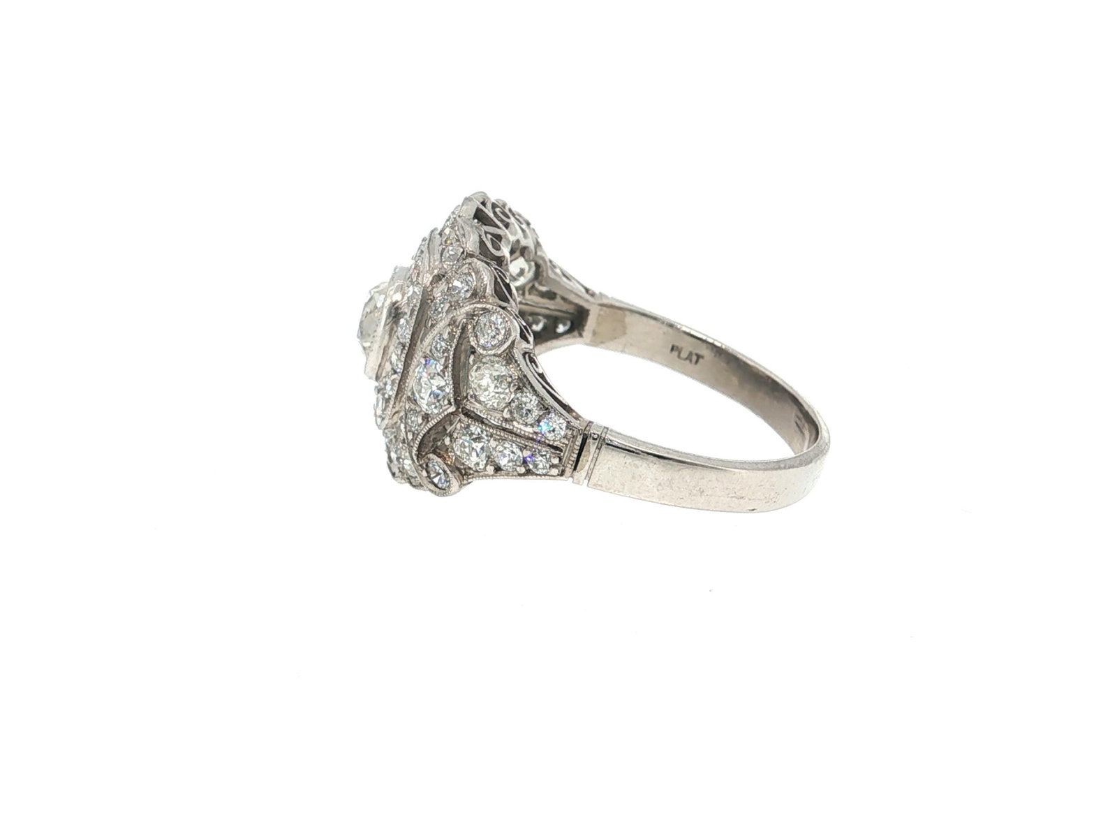 Antique Cushion Cut Diamond Double Halo Platinum Cocktail Ring - 2