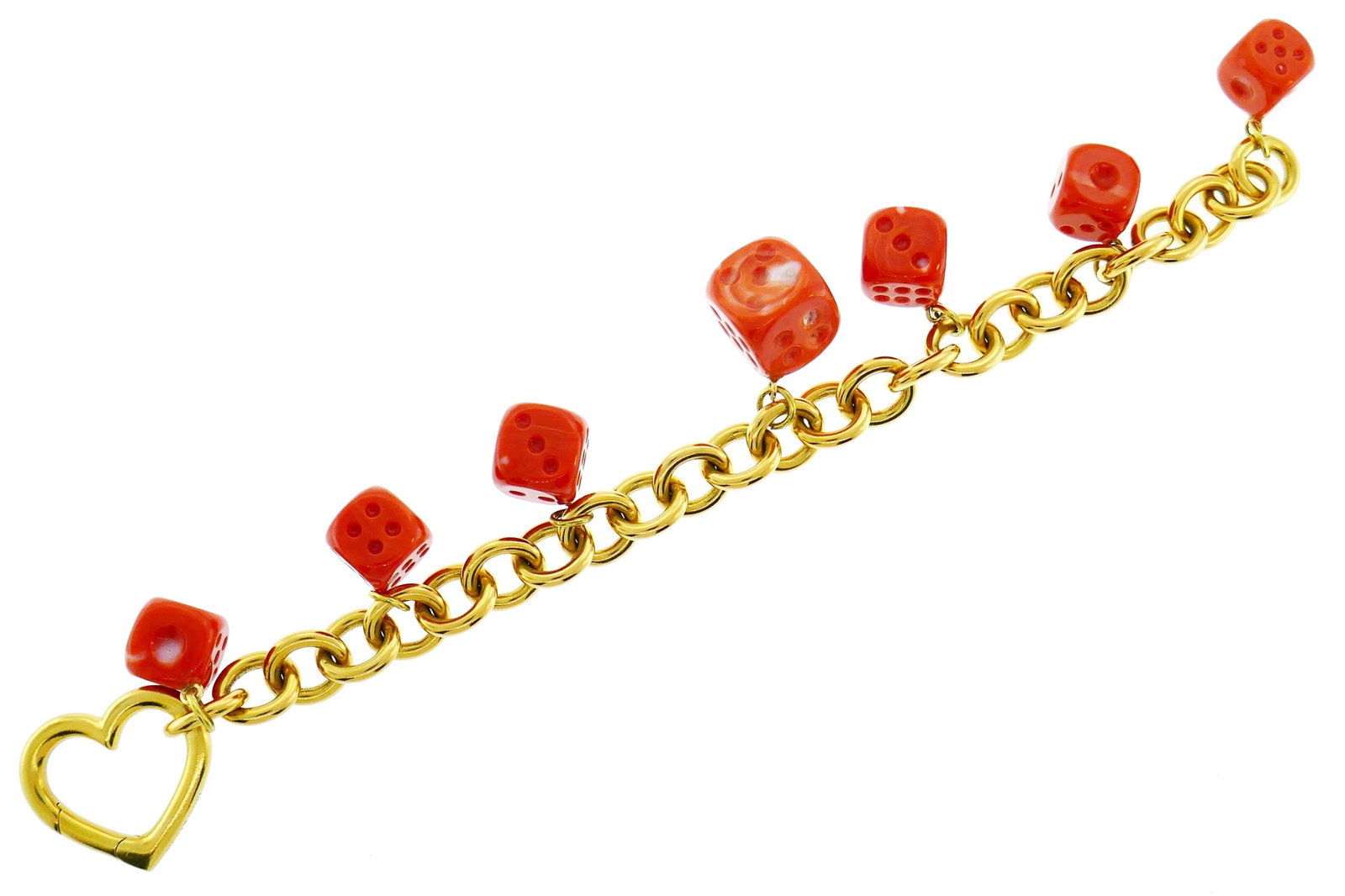 Tiffany & Co. Yellow Gold Coral Dice Charm Bracelet - 4