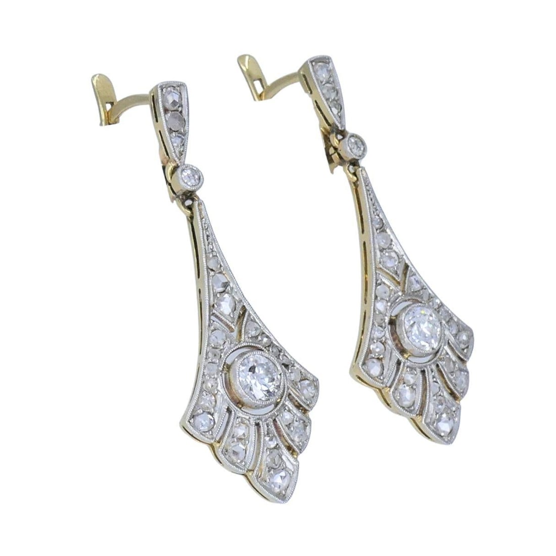 Antique 18k Gold Platinum Old Cut Diamond Drop Earrings, Early 20th Century - 3