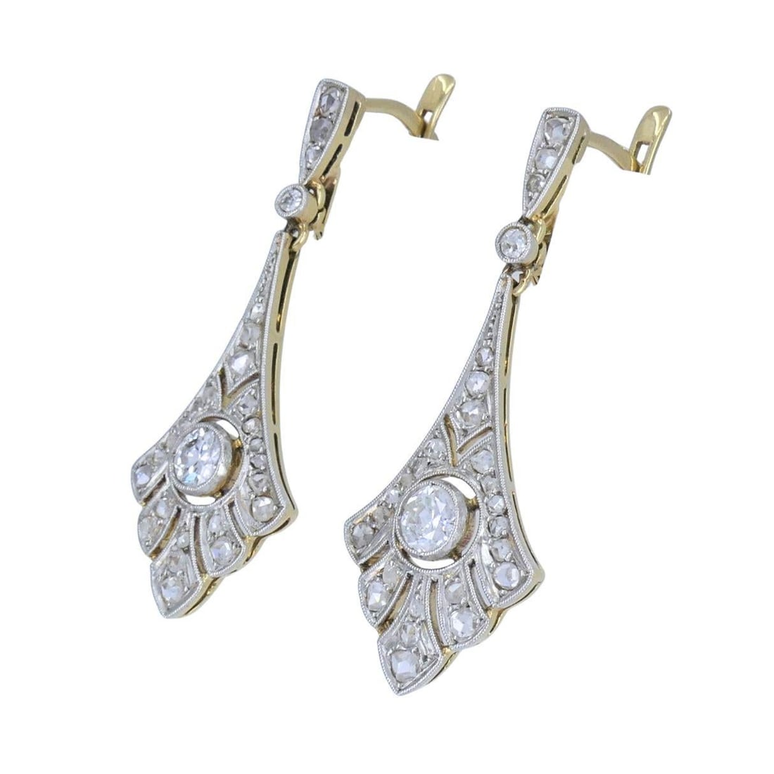 Antique 18k Gold Platinum Old Cut Diamond Drop Earrings, Early 20th Century - 4