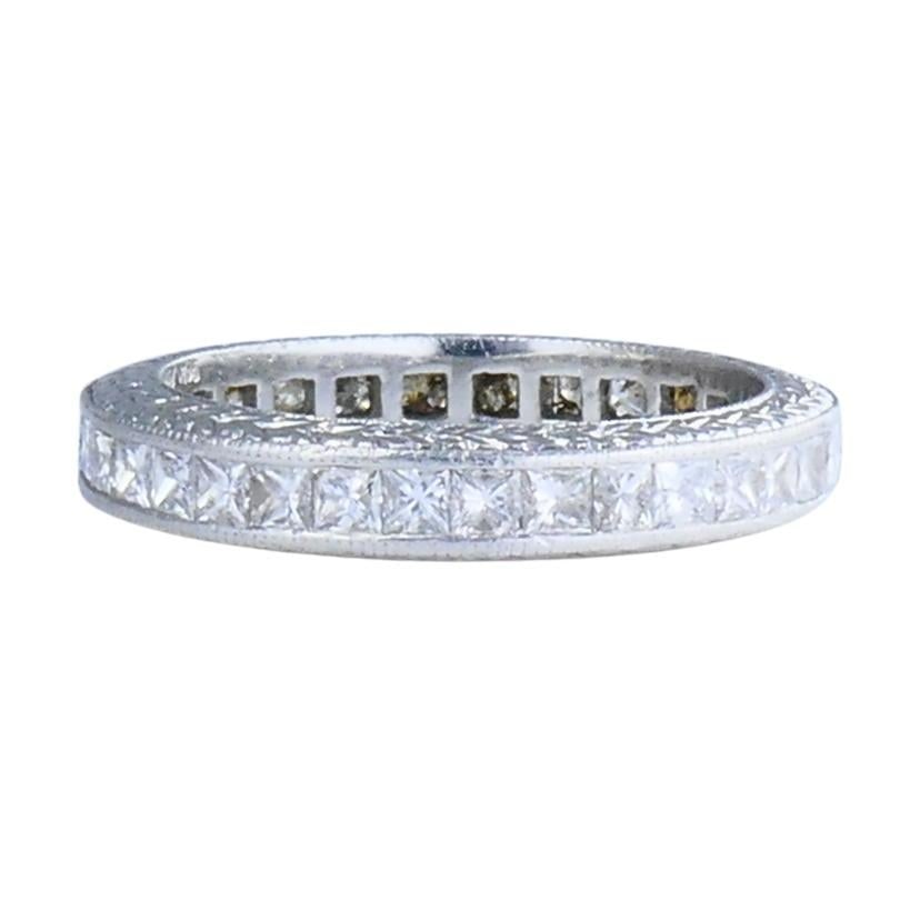 Michael Beaudry Princess Cut Diamond Eternity Band Platinum Size 6 Wedding Ring - 2